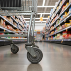 Shopping trolley castor wheel in supermarket