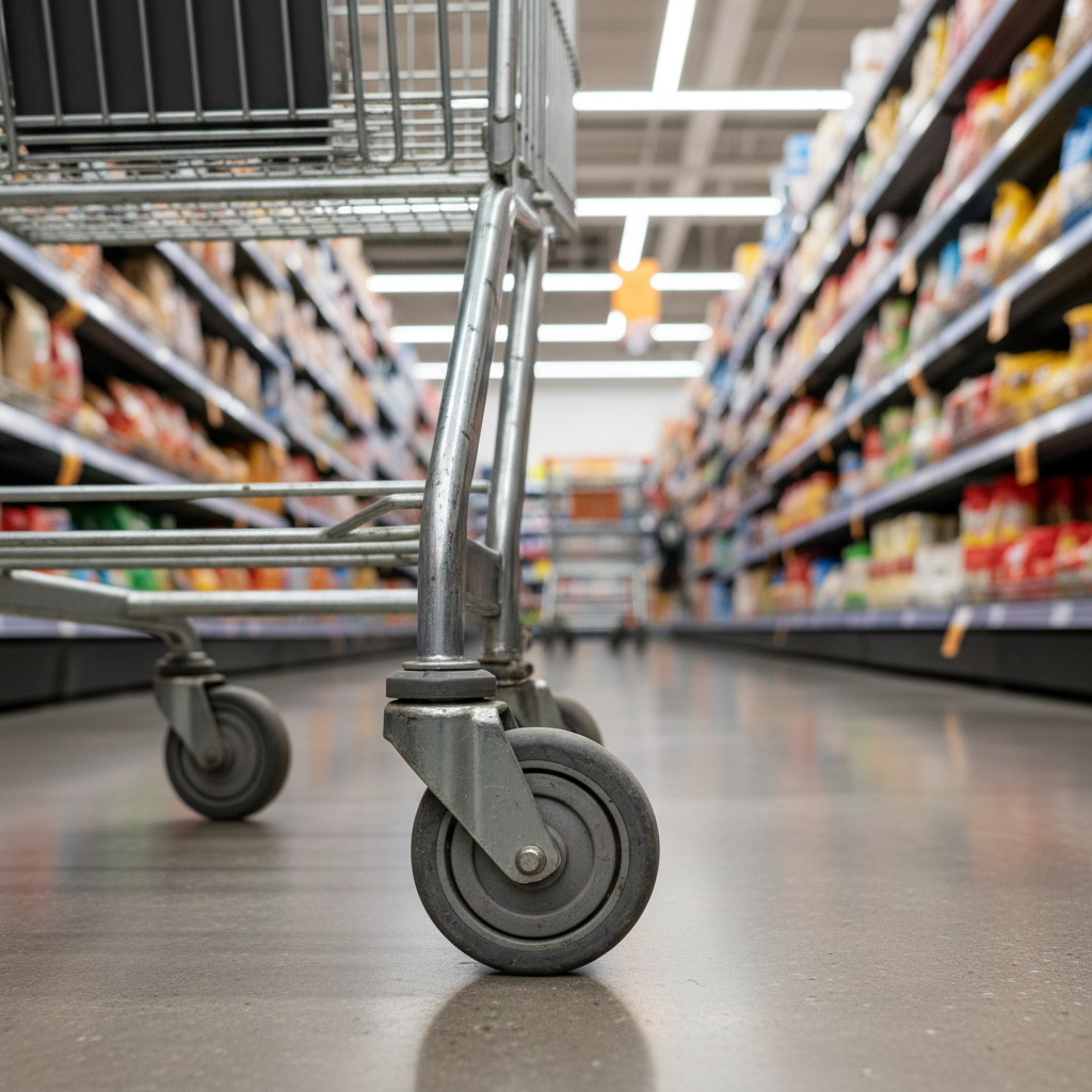 Shopping trolley castor wheel in supermarket