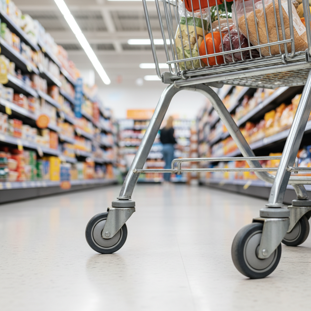 Light Gray Retail Shopping Trolley Castors - Grey Thermoplastic Rubber 60mm to 125mm