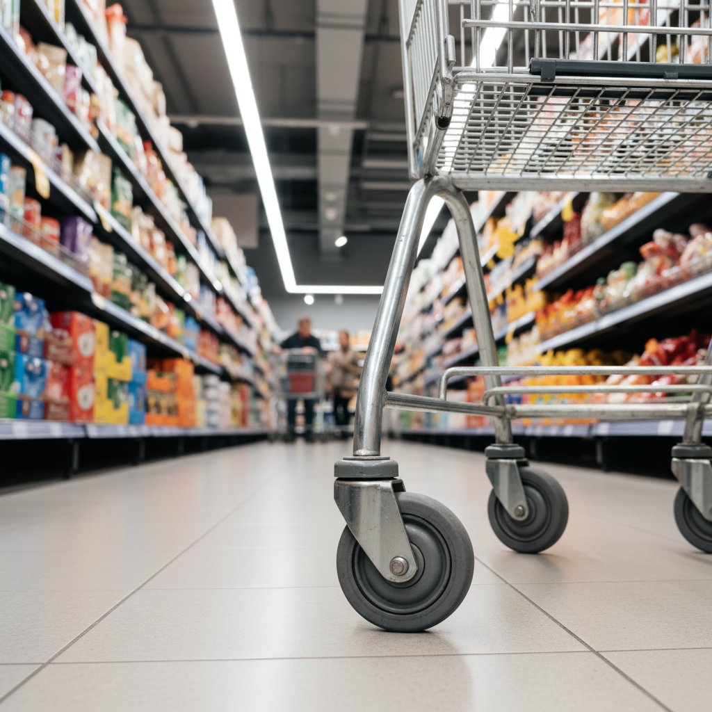 Gray Retail Shopping Trolley Castors - Grey Thermoplastic Rubber 60mm to 125mm
