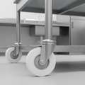 White nylon castor on stainless steel catering equipment
