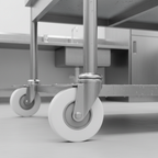 White nylon castor on stainless steel catering equipment