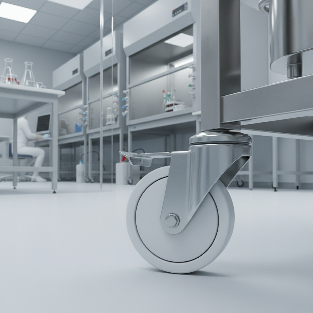 White nylon industrial castor in laboratory environment