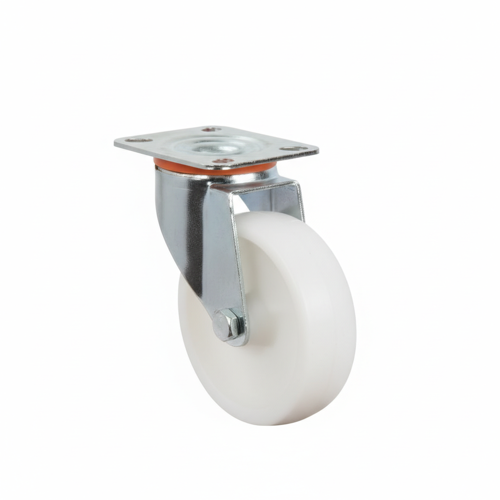 White Smoke White Nylon Wheel Castors - Hygienic Industrial Top Plate 80mm to 200mm