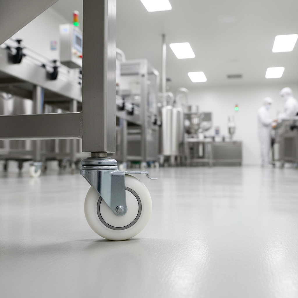Gray White Nylon Wheel Castors - Hygienic Industrial Top Plate 80mm to 200mm